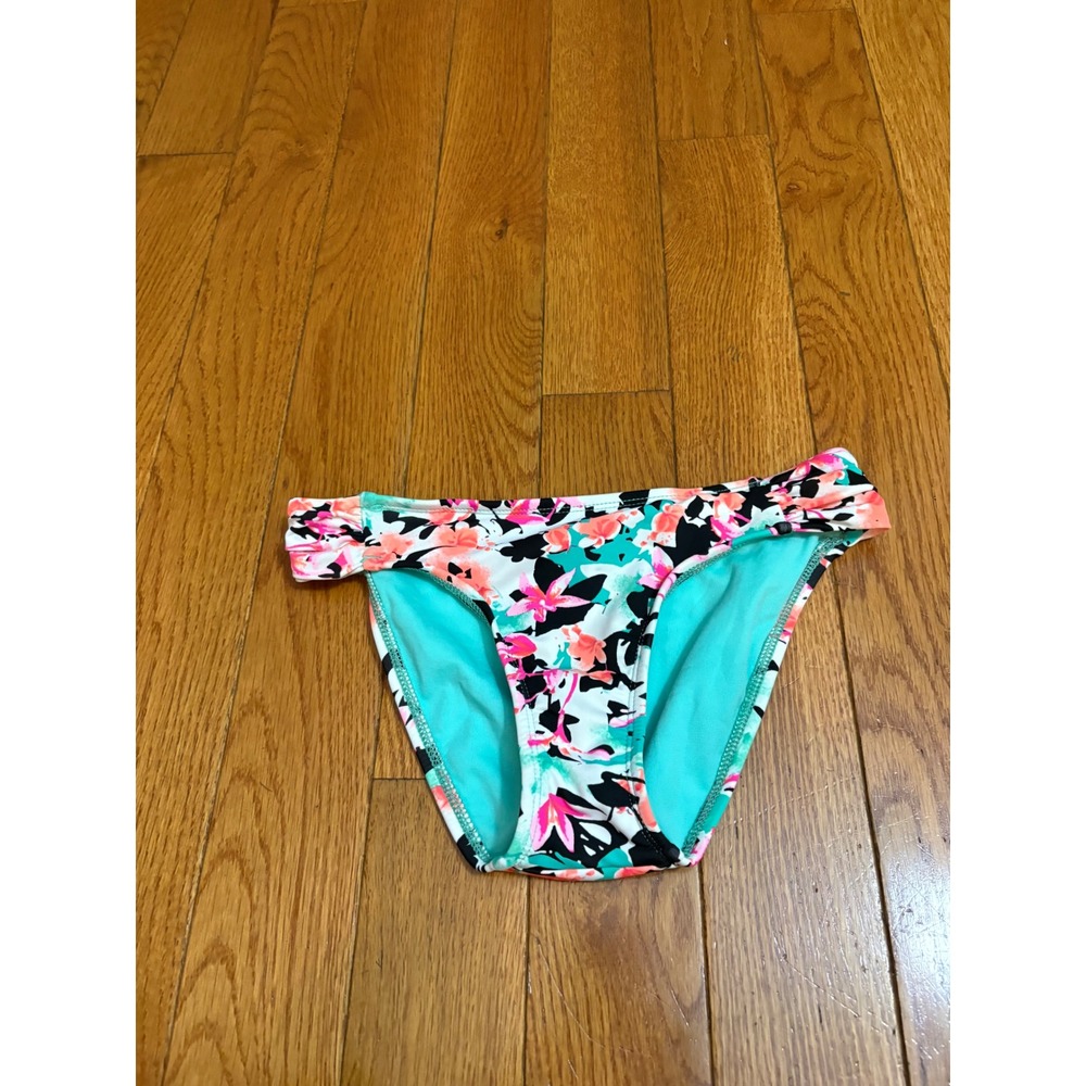 NWOT Hobie Floral Bikini Bottoms Teal Pink Black Low Rise Cinched Sides HS5PB93